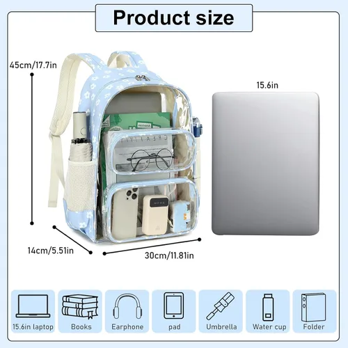 Miniatura 27 de CAMTOP Mochila transparente resistente y transparente para estudiantes, escuela, trabajo, festival, viajes, deportes, Beige, Mediana, Camtop Mochila