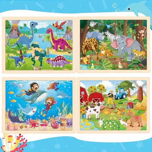Miniatura 2 de Rompecabezas de Animales de Madera para Niños de 3, 4, 5 Años, Paquete de 4 de 24 Piezas Rompecabezas Montessori para Niñas y Niños Actividades