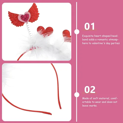 Miniatura 5 de LUOZZY Valentine Headband Red Heart Headband Valentine Angel Wing Heart-Shaped Headpieces Valentines Day Hair Accessories