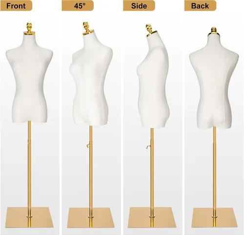 Miniatura 6 de Maniquí femenino con forma de torso para vestir - Cuerpo de maniquí con base de metal, maniquí de oro para ropa de mujer con altura ajustable de 40