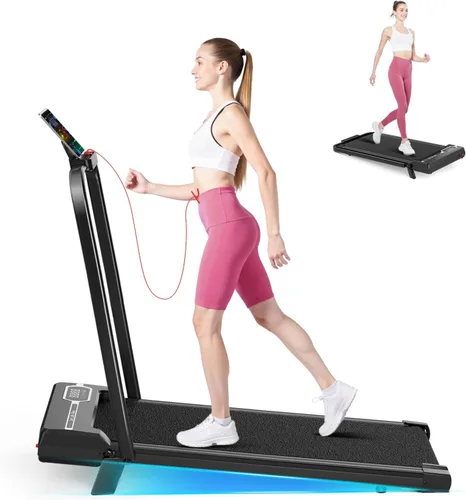Almohadilla para caminar con barra de asa, caminadora con inclinación del 8%, 2.5 HP silenciosa debajo del escritorio 320 libras 2 en 1 caminadoras
