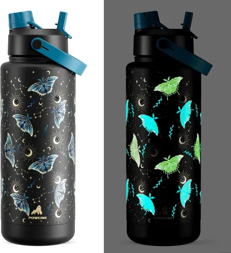 Miniatura 52 de POWCAN - Botella de agua térmica 2 en 1, sorbete y tapa con boquilla, antifugas, acero inoxidable sin BPA, apta portavasos automóvil, bebida fría 24