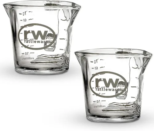 Rattleware Jarra de vaso espresso – Taza medidora auténtica de doble boquilla con graduaciones en ml y onzas, alto volumen, grado comercial para