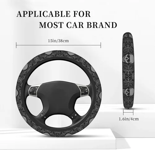 Miniatura 5 de Funda de volante retro con diseño de calavera para mujeres, hombres y niñas, accesorios para automóvil, decoración, antideslizante, de neopreno, 15