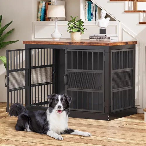 Miniatura 8 de VOPEAK Mueble de jaula para perros de 27.5", jaula para perros resistente a mordiscos para perros pequeños y cachorros, jaulas para perros