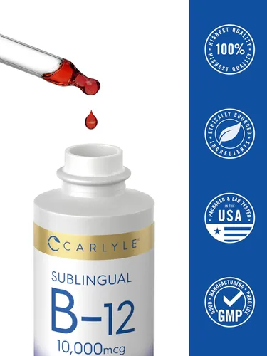 Miniatura 7 de Gotas líquidas sublinguales de vitamina B12 Carlyle 10,000 mcg 2 fl oz Vegetarianas, sin transgénicos, sin gluten