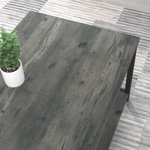 Miniatura 4 de EXCEFUR Mesa auxiliar, mesa central de madera rústica y metal para sala de estar, 39.3 pulgadas, color gris