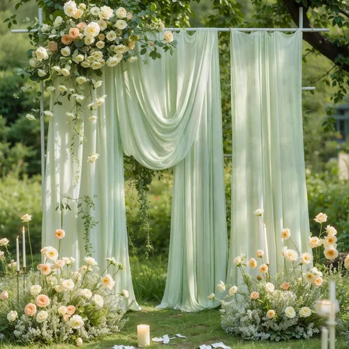Miniatura 5 de Tela drapeada para arco de boda, 2 paneles de 19 pies, cortinas de arco verde salvia, cortinas de tela de gasa para decoración de arco de boda