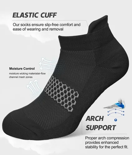Miniatura 3 de Calcetines de compresión acolchados para mujer, 7 pares, calcetines de tobillo para correr con lengüeta en el talón, calcetines deportivos de corte