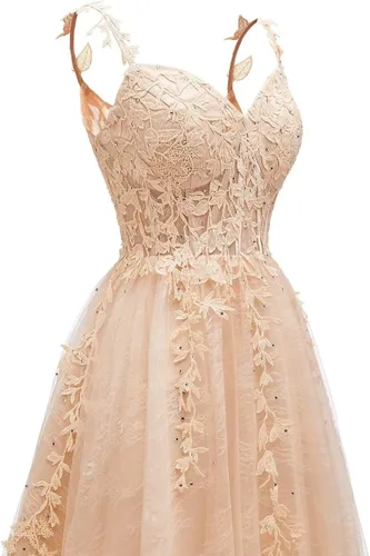 Miniatura 2 de Vestidos cortos de tul con apliques de encaje para mujer, cuello en V, vestidos cortos de cóctel para adolescentes