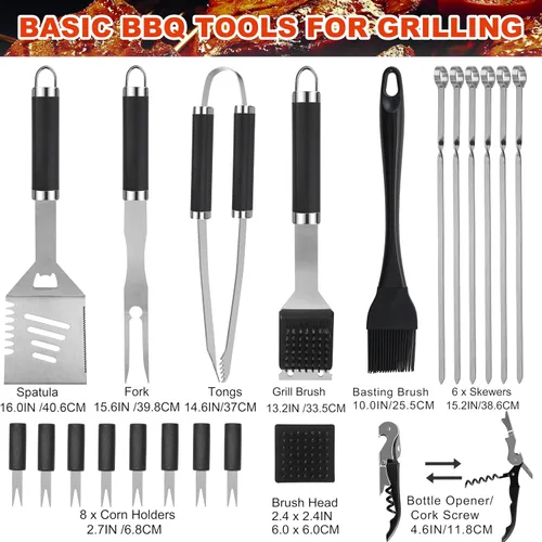 Miniatura 2 de Grilljoy Accesorios de BBQ Juego de Herramientas de Parrilla - 22 Piezas de Acero Inoxidable Accesorios de Parrilla de Barbacoa para Parrilla al
