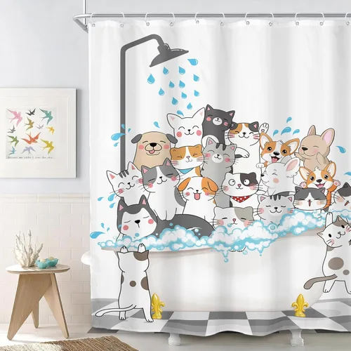 Miniatura 11 de SVBright - Cortina de regadera con diseño de gato para niños, 60 pulgadas de ancho x 72 pulgadas de largo, diseño de animales de dibujos animados