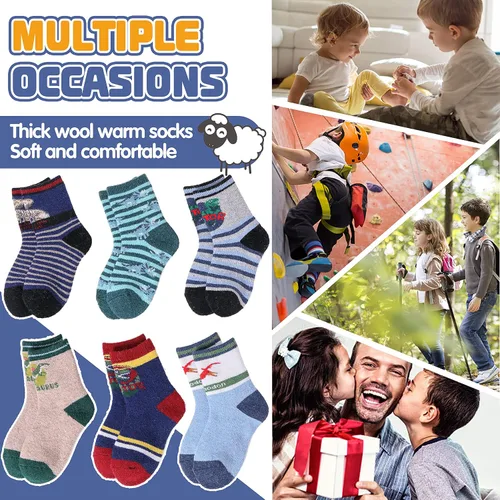 Miniatura 11 de ANTSANG Calcetines de Lana, Calcetines Térmicos Cálidos y Gruesos Tipo Crew Boot para Niños Pequeños, Niños y Niñas, 6 Pares