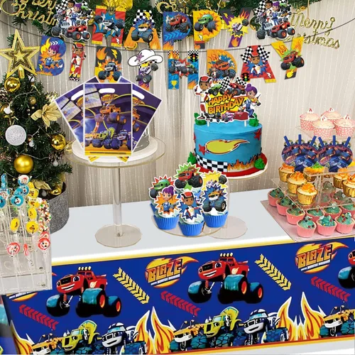 Miniatura 5 de 133 piezas de suministros para fiesta de cumpleaños de Monster Truck, incluye pancarta, bolsa de regalo, sopladores de fiesta, mantel, decoración