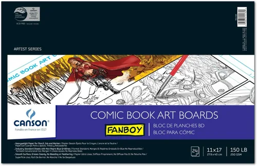 Canson Artist Series - Papel de cómic, tablero de arte, bloc plegable, 11 x 17 pulgadas, 24 hojas (150 lb/250g), papel de artista para adultos y