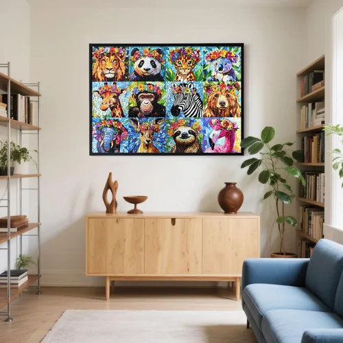Miniatura 8 de Rompecabezas de 1000 piezas para adultos, rompecabezas de mosaico colorido de vida silvestre, diseño de animales de la selva con flores, perfecto