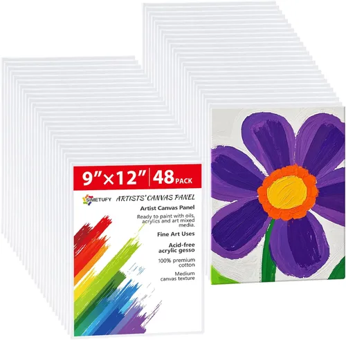 Miniatura 9 de Simetufy Paquete de 48 paneles de lona de 8 x 10 pulgadas para pintar - Paneles de lienzo reforzados con imprimación de gesso sin ácidos 100%
