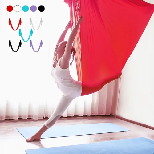 Miniatura 9 de Kit de hamaca de yoga aérea de seda activa para mejorar las inversiones de yoga, flexibilidad y fuerza central Azul-cielo