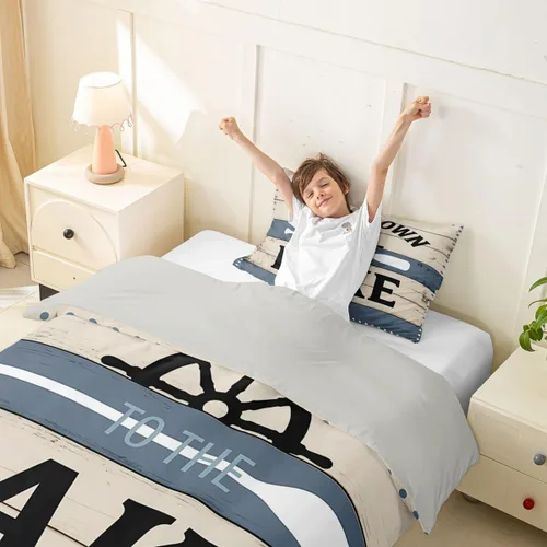 Miniatura 5 de Erosebridal Lake House Twin Bed Set for Boys Girls Kids, Blue and Beige Lakehouse 2Pcs Duvet Cover with Zipper, Rustic Farmhouse Bedding Sets