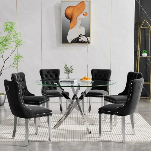 Miniatura 58 de Juego de 4 mesas de comedor de cristal para 4, juego de 4 mesas y sillas de cocina modernas, juego de mesa de comedor de cocina de 5 piezas con mesa