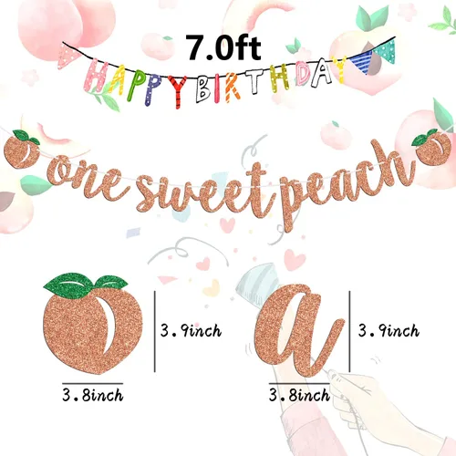 Miniatura 2 de Cartel con texto en inglés «One Sweet Peach» con tema de durazno para niños, decoración de fiesta de baby shower, suministros para niños y niñas