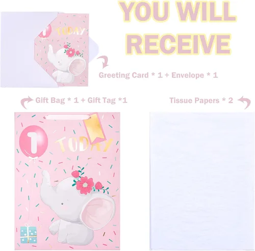 Miniatura 3 de WRAPAHOLIC Bolsa de regalo extra grande de 16.5 pulgadas con tarjeta y papel de seda, adorable diseño de elefante para bebé, baby shower, fiesta