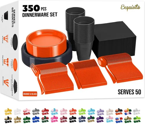 Miniatura 27 de Party Solids 350 Piezas Platos de Plástico Blanco Para Fiestas, Juego de Platos Desechables Blancos, 50 de Cada Juego de Platos para Cena de 9