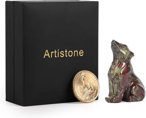 Miniatura 7 de Artistone Estatua de lobo de cristal de 2.0 pulgadas, piedra de sangre de dragón anhelada a mano, escultura de animal, piedra curativa