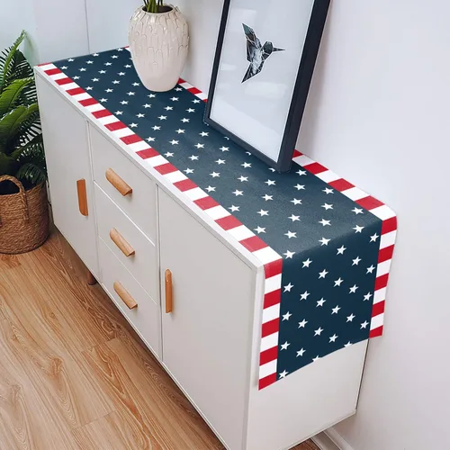 Miniatura 5 de Día de la Independencia, 4 de julio, camino de mesa de arpillera de lino para cenas, fiestas, decoración de cocina, bandera patriótica de Estados