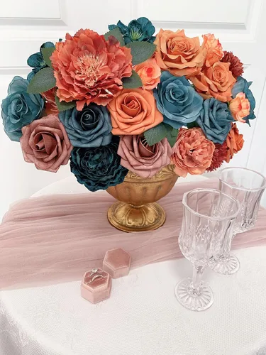 Miniatura 7 de FACINOC Juego de ramos de flores artificiales de rosas artificiales para bricolaje, decoración de despedida de soltera, bodas, centros de mesa