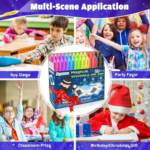 Miniatura 7 de Joycover Bolígrafo de tinta invisible con luz UV para niños, 28 unidades de bolígrafos espías para niños de 4 a 8 a 12 años, suministros de fiesta