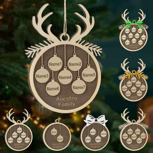 Miniatura 30 de Adornos de Navidad personalizados, familia de 1 nombre, adornos de Navidad de madera personalizados, decoración personalizada, decoración de árbol