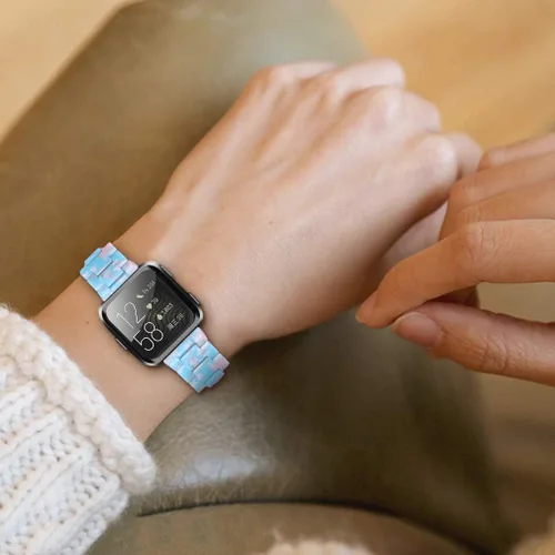 Miniatura 6 de Pulsera de resina compatible con Fitbit Versa 2/Versa Lite/Versa Band para mujer, correa de pulsera de repuesto de metal con hebilla de acero