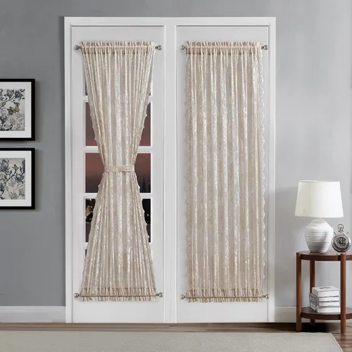 Miniatura 10 de LinenZone Par de cortinas de encaje de primera calidad para puerta francesa o cortinas de puerta de luz lateral con 2 alzapaños. Cortinas de puerta