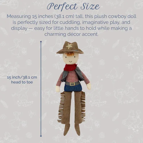 Miniatura 3 de MON AMI Cooper The Cowboy Doll - Muñeca de peluche suave y elegante de 15 pulgadas, juguete de vaquero occidental para todas las edades, decoración