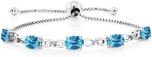 Miniatura 75 de Gem Stone King Pulsera de tenis de diamantes cultivados en laboratorio con piedra natal de 3-6 quilates para mujer, plata de ley 925, ovalada