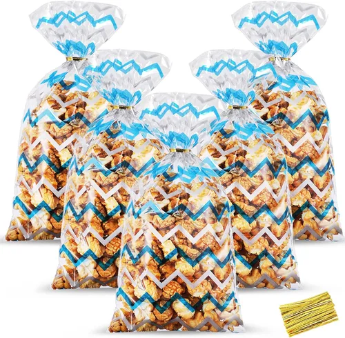 HESTYA 50 unidades de 12.7 x 27.9 cm, bolsas planas de celofán transparente para regalos de Navidad con fondo bloqueado, bolsas de almacenamiento