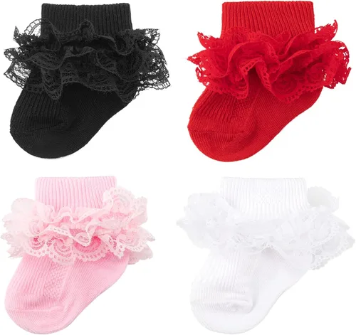 BQUBO - Calcetines para bebés y niñas calcetines de encaje con volantes calcetines para recién nacidoniños pequeños calcetines con ojales calcetines