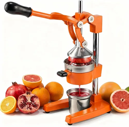 Exprimidor de cítricos de hierro fundido – Prensa manual de naranja resistente de 13.8 libras, taza y colador de acero inoxidable 304, exprimidor