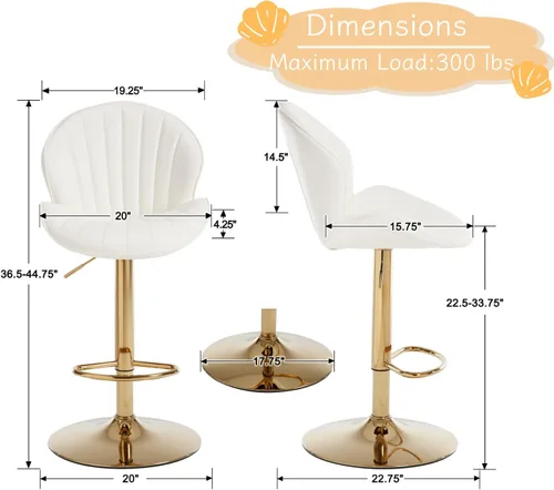 Miniatura 2 de Shunzhi Juego de 2 taburetes de bar giratorios modernos de cuero, de altura ajustable, sillas de bar con respaldo de concha, taburetes de isla