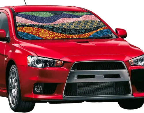 Miniatura 2 de Chinese Wind Wave Stitching Xiangyun Peony Mandala Windshield Shade Blocks UV Rays Keep Cool for Most Sedans SUV Truck Automotive Truck Passenger