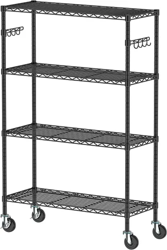Estantería de alambre de almacenamiento con ruedas de 4 niveles, estantes de garaje resistentes, unidad organizadora ajustable con ruedas de metal,