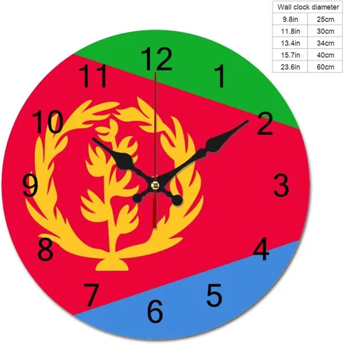 Miniatura 2 de The Flag of Eritrea - Reloj de pared patriótico de 9 pulgadas, funciona con pilas, silencioso, sin tictac, números arábigos, decoración moderna