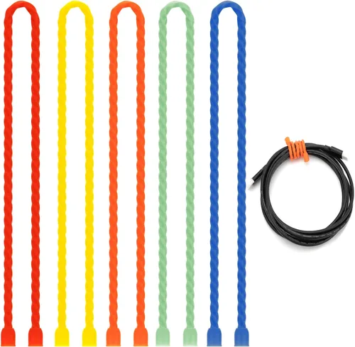 Miniatura 10 de 20 bridas de silicona para cables, reutilizables, de goma, flexibles, con núcleo de acero, para agrupar y sostener, ataduras multiusos