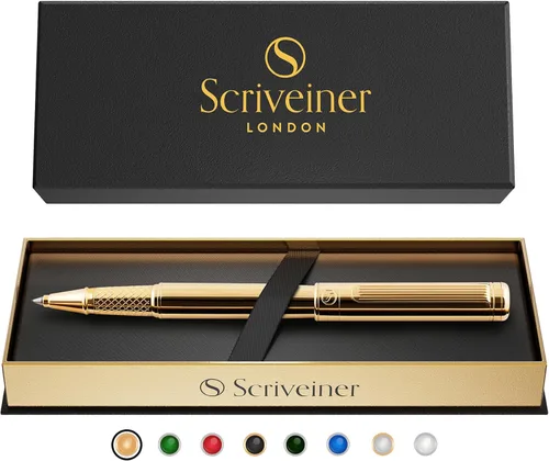 Miniatura 8 de Scriveiner – Bolígrafo roller dorado, baño de oro real, con repuesto de tinta Schmidt, elegante opción de regalo para hombres y mujeres, para 11. Oro