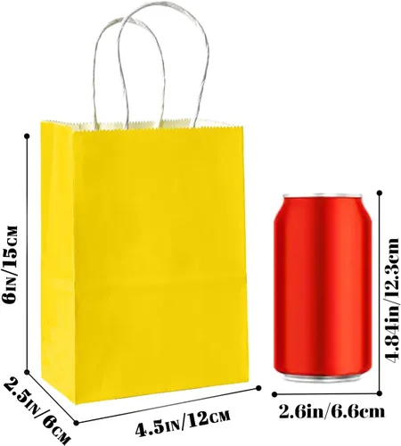 Miniatura 3 de Bakepacker 100 Piezas Bolsas de Regalo de Papel Mini Amarillo Brillante con Asas 6"x4.5"x2.5" Bolsas de Favor de Fiesta Múltiples Usos (Tamaño Mini)