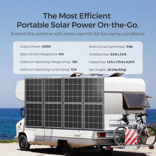 Miniatura 2 de Renogy 400W Panel solar portátil plegable en manta monocristalina, panel solar de gran potencia, células solares Sunpower 23.7% de alta eficiencia