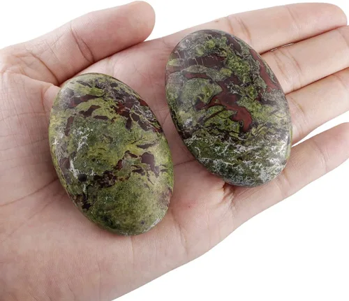Miniatura 2 de mookaitedecor Piedra pulida de jaspe de sangre de dragón con bolsillo de piedras de palma de cristal curativo para decoración del hogar, forma Verde