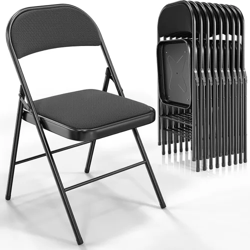 Miniatura 16 de Bonnlo Silla plegable, sillas plegables acolchadas de tela con cojín, respaldo y marco de acero para interiores y exteriores, comedor, oficina, Negro