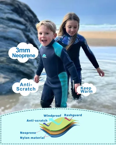 Miniatura 2 de XUKER Traje de neopreno para niños y niñas, 0.118 in, con cremallera trasera, de neopreno, térmico, de cuerpo completo, para jóvenes, adolescentes
